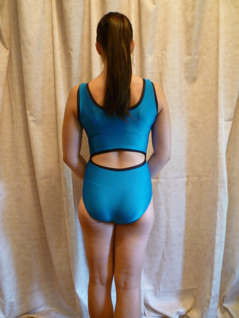 Open Back - Texture- Teal Tank Bodysuit