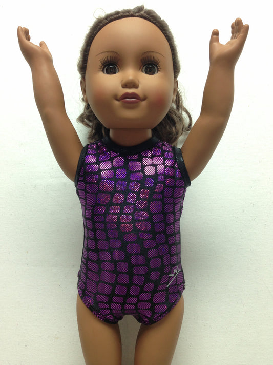 Doll Bodysuit - Purple Metallic Squares