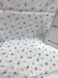 White w/ small purple flowers cotton quilting fabric- by the meter